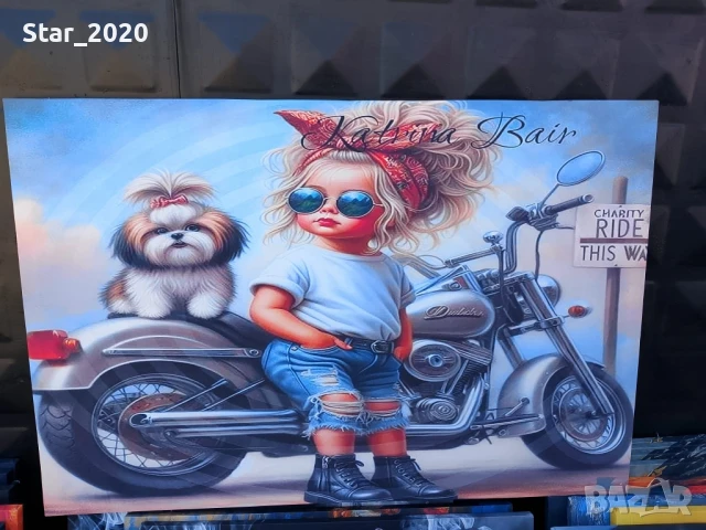 Светеща картина с LED осветление - момиченце и куче