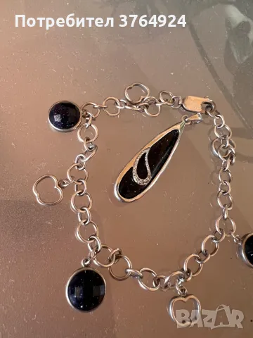 Дамска сребърна гривна с висулка  за колие , снимка 3 - Гривни - 49134656