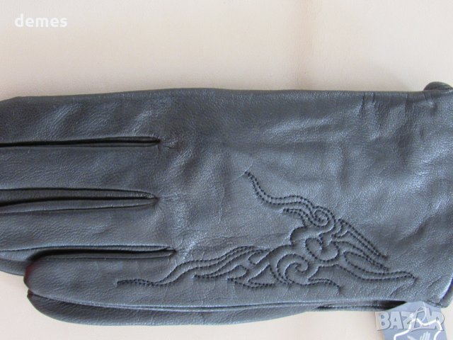 Черни дамски кожени ръкавици с подплата, нови