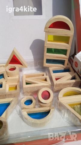 НАМАЛЕНИЯ Rainbow Wood Blocks 40 части. Луксозен светещ дървен конструктор , снимка 2 - Образователни игри - 36540957