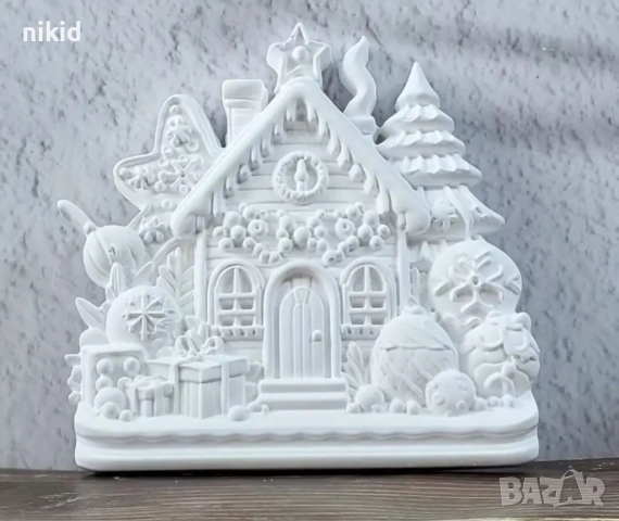 Грамадна зимна къща силиконов молд форма фондан смола гипс декор украса шоколад, снимка 3 - Форми - 52667115