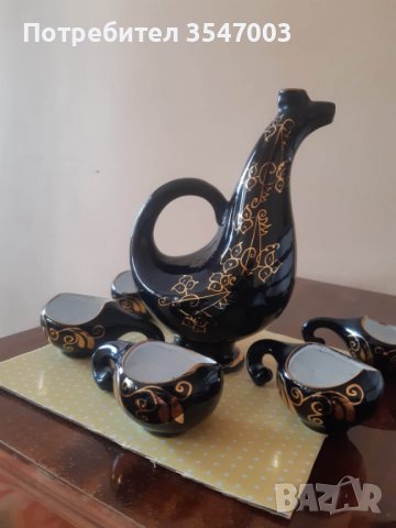 Рядка находка. Винтидж комплект от 5 чаши и стомна  Black Ceramic , снимка 3 - Антикварни и старинни предмети - 39646472
