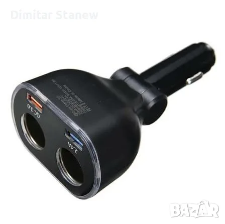 Зарядно за кола, черно, 120W, 2 USB QC порта, функция запалка