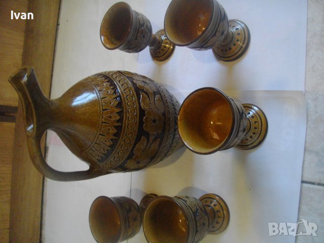 Нов Кипърски Глинен Сервиз За Вино-Ръчно Рисуван-Битов Интериор, снимка 14 - Сервизи - 39726655