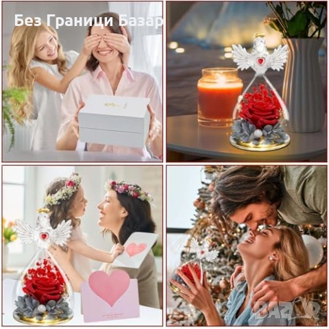 Нова Истинска консервирана роза ангел с осветление и подаръчна кутия, снимка 5 - Декорация за дома - 53154475