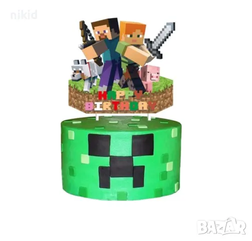 3 вид Happy Birthday Minecraft Майнкрафт картонен топер табела надпис украса торта рожден ден парти