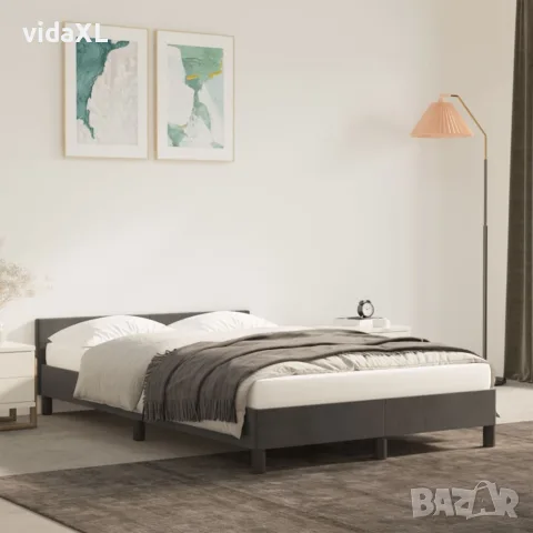 vidaXL Рамка за легло без матрак, тъмносив, 120x190 см, кадифе, снимка 2 - Спални и легла - 56147464