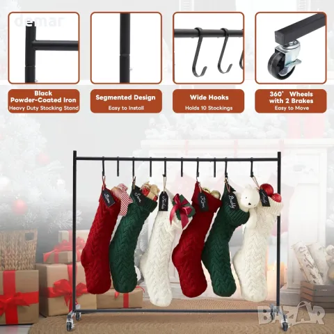 Поставка за коледни чорапи Suuiwau, с 10 гумени куки, на колела, снимка 3 - Други стоки за дома - 48497748