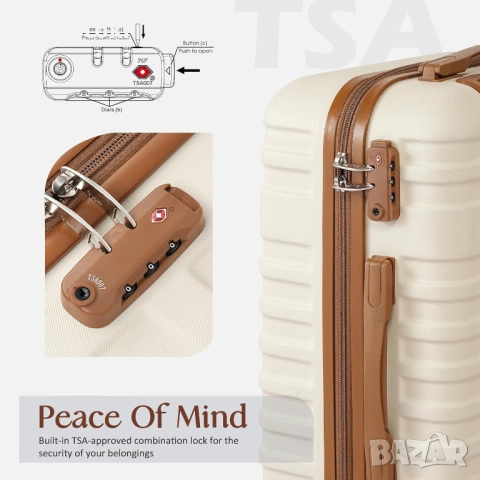 Комплект Coolife, 3 части, багажен куфар с твърда страна и TSA заключване с въртящи се колелца, снимка 3 - Куфари - 51488466