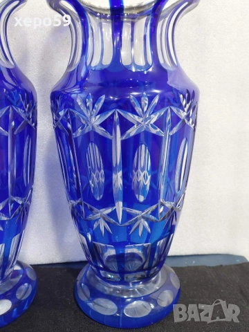 Комплект Прекрасни кристални вази със сребърни гривни''Бохемия кристал-1900 год.сребро 800, снимка 7 - Вази - 52565851