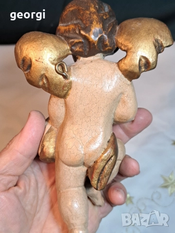 Стара дървена статуетка на ангелче херувим дърворезба 29/3, снимка 6 - Антикварни и старинни предмети - 52424270