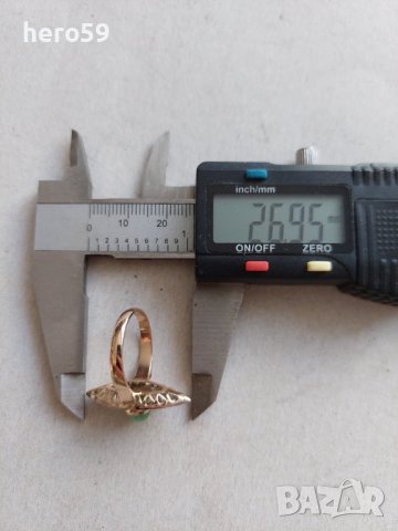 Стар златен пръстен с диаманти и изумруд злато 18к, снимка 9 - Пръстени - 42519597