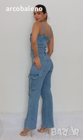 Дамски дълъг дънков гащеризон, снимка 2 - Гащеризони - 50991961