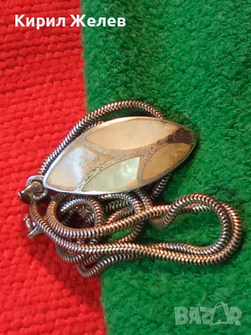 СТИЛНО СРЕБЪРНО КОЛИЕ с ЛИСТОВИДЕН СЕДЕФЕН СРЕБЪРЕН МЕДАЛЬОН СРЕБРО 925 ФИНА РЪЧНА АРТ РАБОТА 49787, снимка 17 - Колиета, медальони, синджири - 49885908