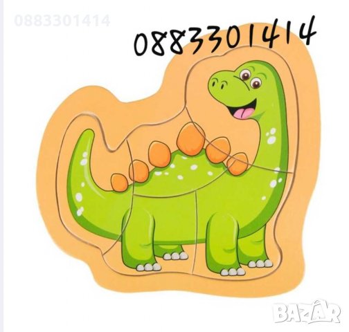 Дървен пъзел самолет, камион, динозавър, куче и котка , снимка 4 - Образователни игри - 30766889