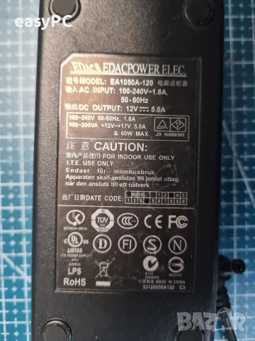 Оригинален захранващ адаптер EDACPOWER ELEC. Model NO: EA1050A-120 12V 5A 60W, снимка 2 - Друга електроника - 47280368