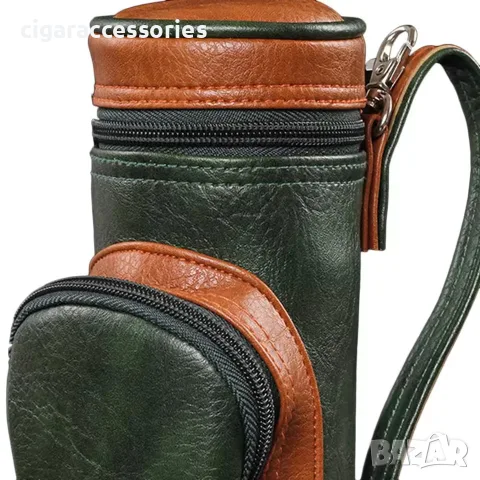 Кръгъл хумидор за 5 пури с джоб за аксесоари – Travel Humidor, снимка 2 - Табакери - 55716966
