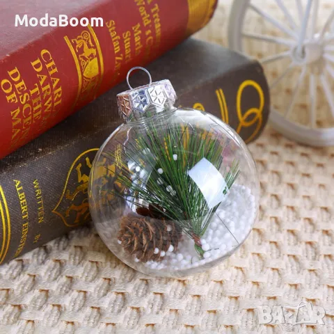 Комплект от 6 прозрачни топки за елха пълни с коледна декорация, снимка 3 - Декорация за дома - 48201083
