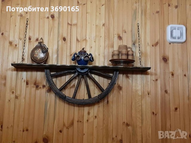 Стенни рафтове - етажерки с автентични реставрирани колела от каруца , снимка 16 - Декорация за дома - 40219676