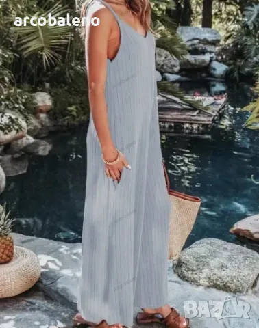 Дамски оребрен ежедневен гащеризон с гол гръб в плътен цвят, снимка 4 - Гащеризони - 40890197