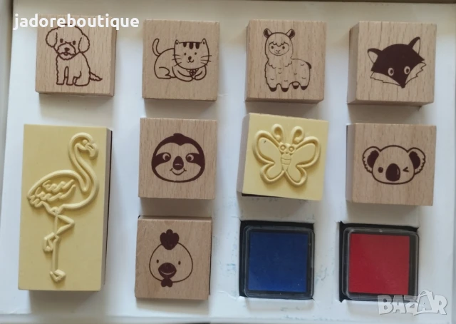 9 броя Дървени печати Животни + 2 броя мастилени тампони, снимка 2 - Други - 50926733