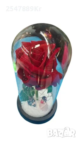 Вечна роза в стъкленица с LED осветление и влюбени фигурки, снимка 2 - Подаръци за жени - 48675017