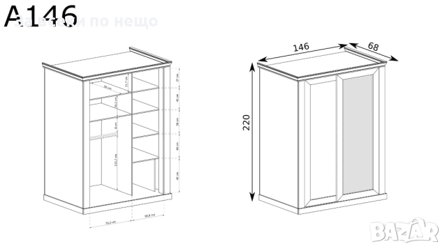 ANTICA A-146 гардероб 2-крил с огледало ЗЛАТЕН КРАФТ Код P1655, снимка 3 - Гардероби - 52932879