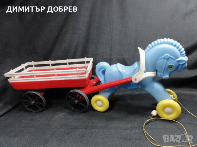 СТАРА РЕТРО СОЦ УНГАРСКА ПЛАСТМАСОВА ИГРАЧКА КОН С КАРУЧКА DMSZ, снимка 6 - Колекции - 52752841