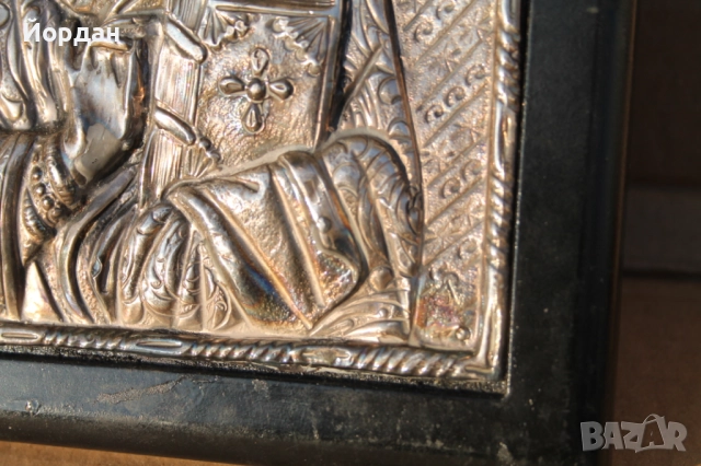 Гръцка икона ръчно рисувана със сребърен обков, снимка 9 - Антикварни и старинни предмети - 52335403