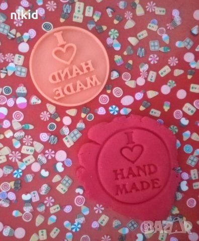 HAND MADE надпис печат щампа за сладки бисквитки тесто пластмасов, снимка 1 - Форми - 26185503