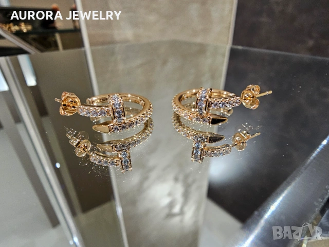 CARTIER Nail Juste un Clou Hoop Rose Gold Diamonds Дамски Обеци Пирон, снимка 2 - Обеци - 53238084