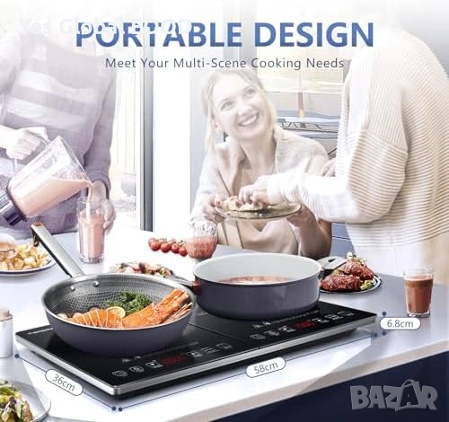 Двоен индукционен котлон AMZCHEF 3500W таймер, снимка 2 - Котлони - 54223486