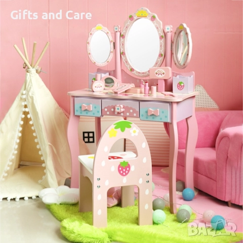 Дървена детска тоалетка със стол и аксесоари