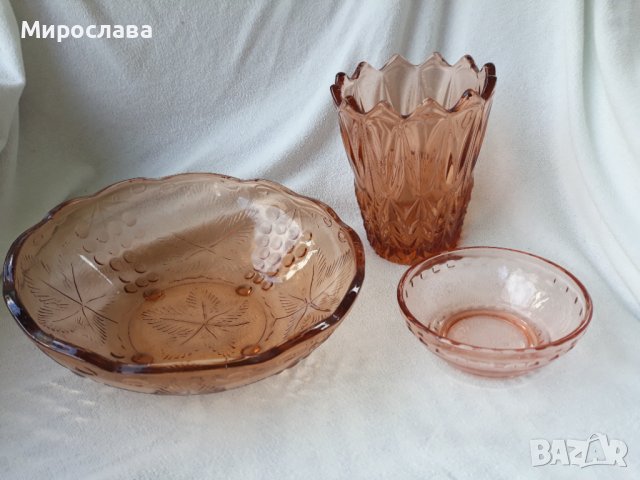 Ретро ваза, фруктиера - 2 бр., купичка кафяво стъкло , снимка 1 - Други - 42163162