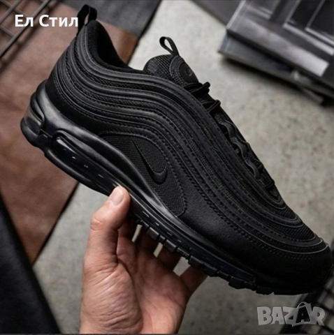 📌Мъжки маратонки Nike Air Max 97 – Triple Black Edition 41 42 43 44 45 Цена 97€ Еконт, снимка 3 - Маратонки - 54335539