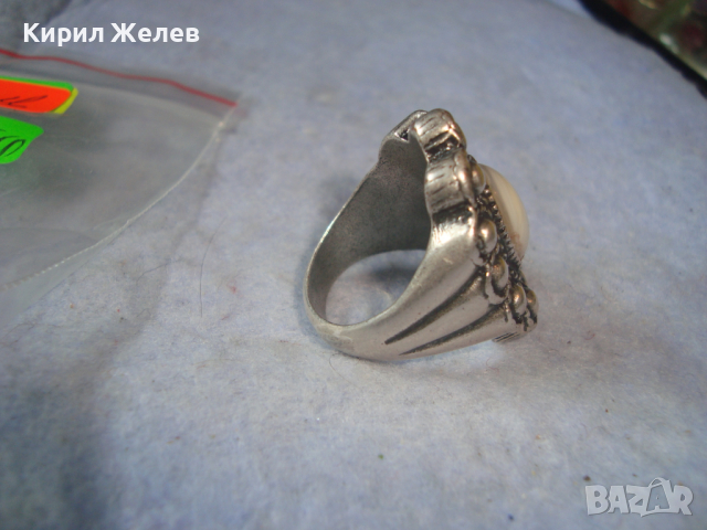 ДЪЛБОКО ПОСРЕБРЕН АРТ ДЕКО СКЪПОЦЕНЕН МЕДЕН ПРЪСТЕН с ПОЛИРАН БЯЛ АХАТ 38911, снимка 12 - Пръстени - 36411245