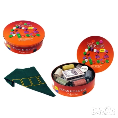  Пълен комплект за покер с чипове и карти – казино у дома
