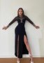 Дълга черна елегантна рокля с тюл и цепки, снимка 1 - Рокли - 37187584