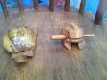 Лот от три предмета дървени пепелник и жаба и черупка от костенурка