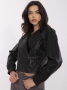 Черно дамско байкерско яке с широки ревери, снимка 1