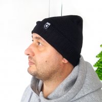 2560 Топла черна плетена зимна шапка с щампа, унисекс, снимка 3 - Шапки - 35060043