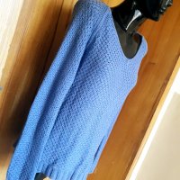 Синя дебела блуза изкуствена плетка с цепка на гърба С, снимка 2 - Блузи с дълъг ръкав и пуловери - 35052158