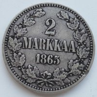 Монета Финландия 2 Марки 1865 г. Александър II  /2, снимка 1 - Нумизматика и бонистика - 37861161