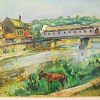 Станка Василева покритият мост в Ловеч 1974 маслени бои, снимка 4 - Картини - 39815280
