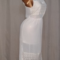Н&М 36 Бяла, дълга ,ефирна рокля с дантела , снимка 6 - Рокли - 37794181