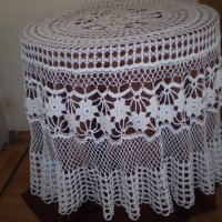  Винтидж ръчно плетена бяла памучна покривка за маса , снимка 1 - Антикварни и старинни предмети - 35656016