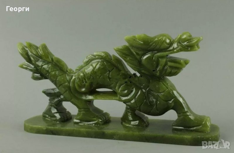 Изящен 100% естествен нефрит Ръчно изработена статуя  Тибетски дракон., снимка 1