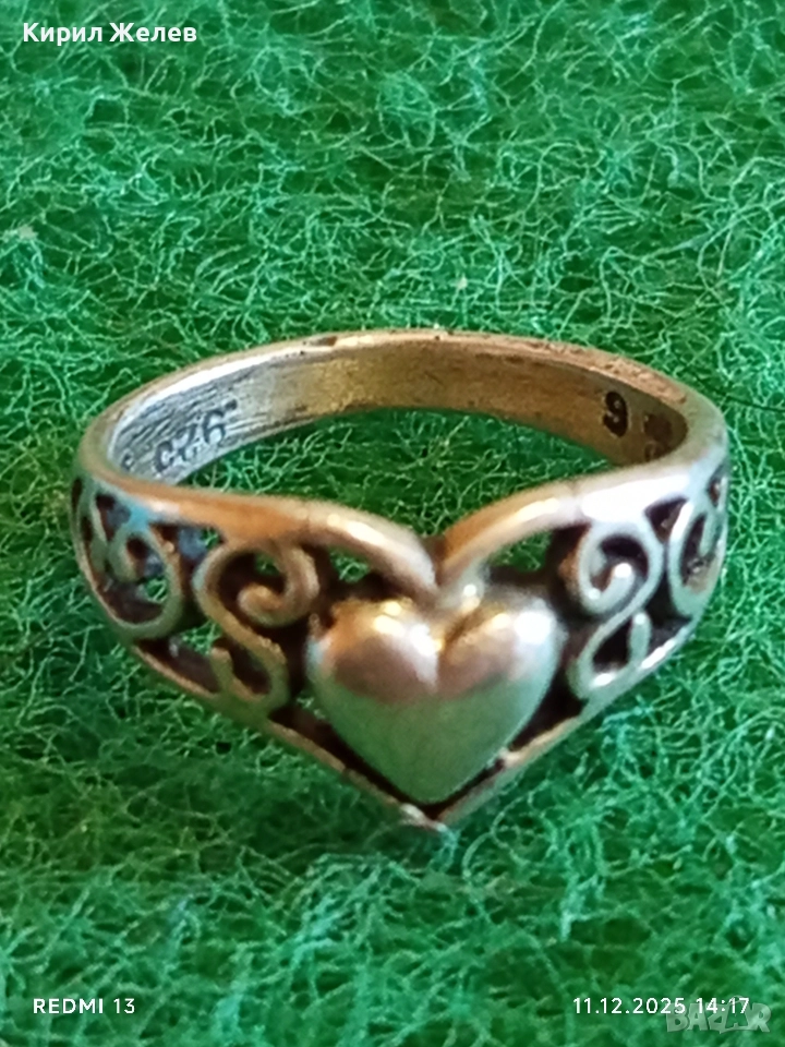 Ажурен сребърен пръстен Арт Нуво стил филигранна изработка с форма на сърце 39786, снимка 1