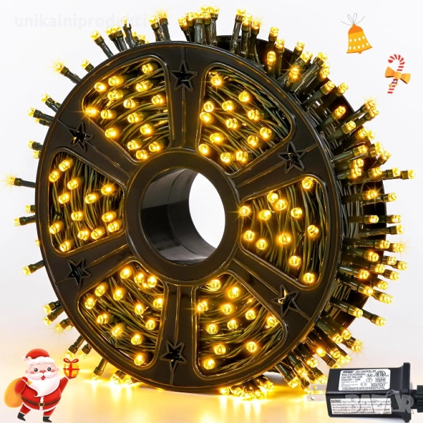 80м коледни външни лампички макара в топла светлина с 8 шоу коледни програми, снимка 1