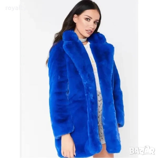 Синьо Дамско плюшено палто , снимка 1